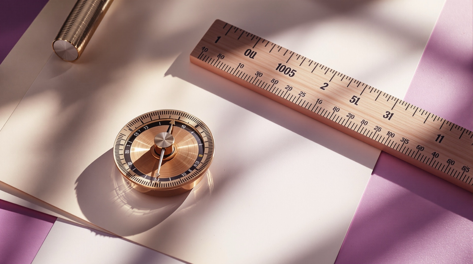 A counter and ruler on blank paper representing line counting