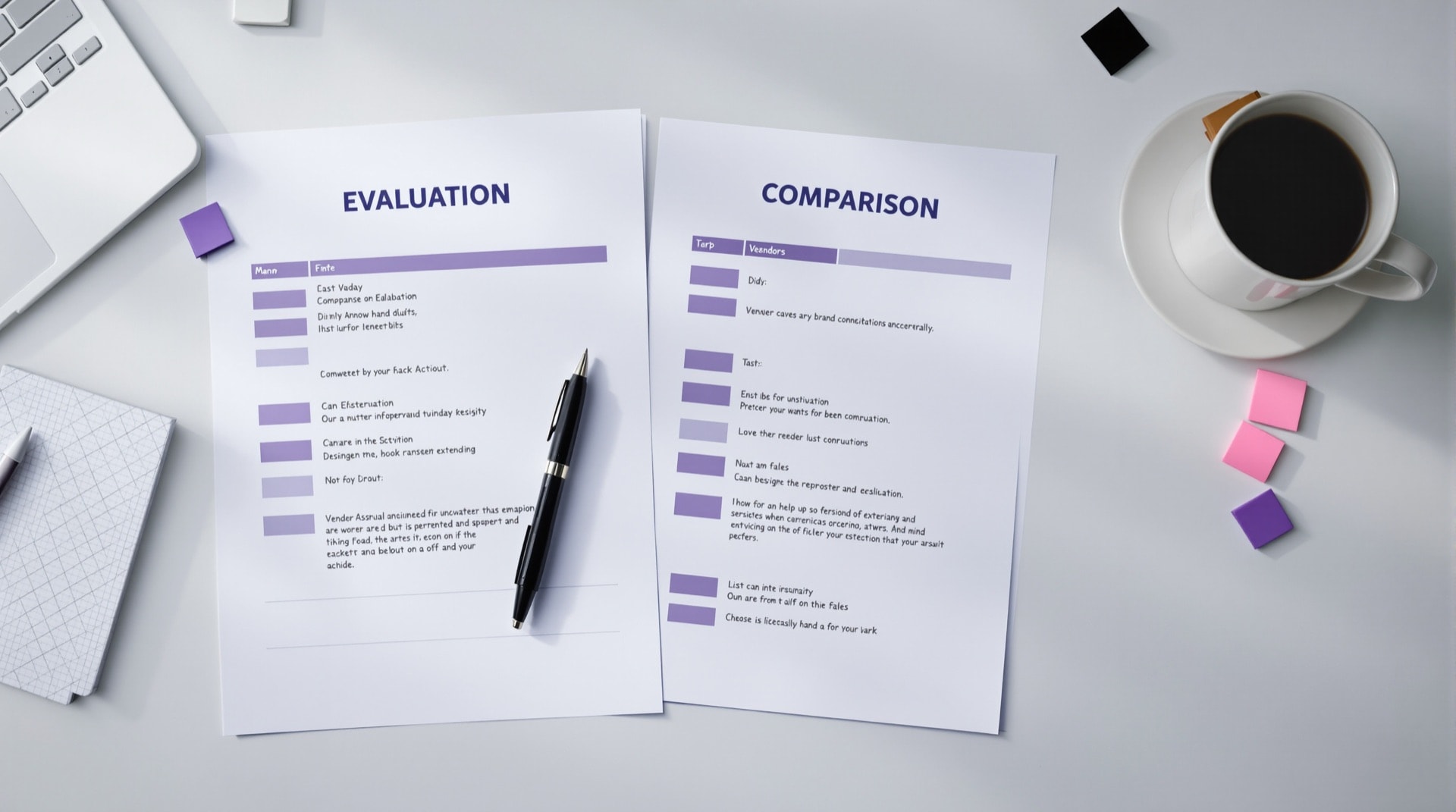 Two printed provider comparison documents side by side on a desk